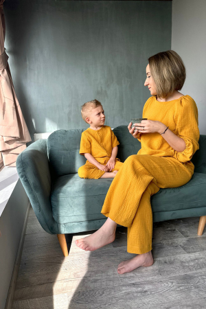 Set Compleu Mamă/Fiu din Muselina - Mustar [0]