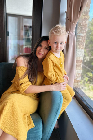 Rochie Volan-Compleu Mamă/Fiu din Muselina - Mustar [0]