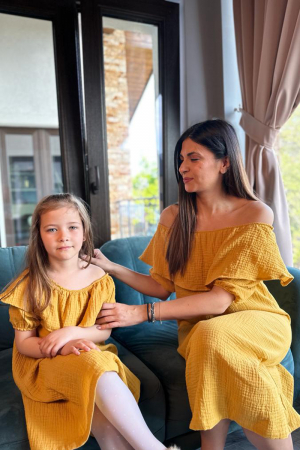 Muselina si IN - Set Rochițe in A cu Volan, din muselina - Mustar