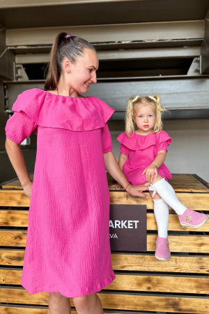 Toate Produsele - Set Rochițe in A cu Volan, din muselina - Fucsia