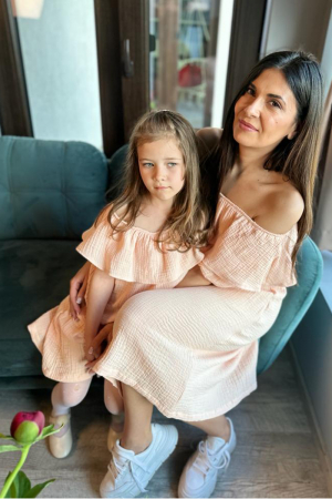 Rochie Fetita in A cu Volan, din muselina Somon [0]