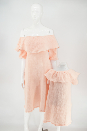 Rochie Fetita in A cu Volan, din muselina Somon [2]