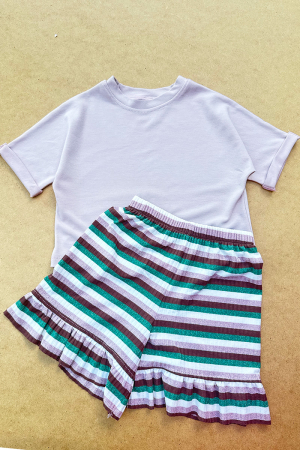 Set Tricou și Pantalon Scurt Rib cu Volan Verde Roz| H. Bebe [8]