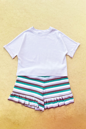 Set Tricou și Pantalon Scurt Rib cu Volan Verde Roz| H. Bebe [3]
