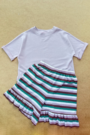 Set Tricou și Pantalon Scurt Rib cu Volan Verde Roz| H. Bebe [9]