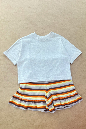 Set Tricou Gri Melanj și Pantalon Rib Galben Portocaliu | H. Bebe [3]