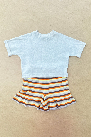 Set Tricou Gri Melanj și Pantalon Rib Galben Portocaliu | H. Bebe [5]