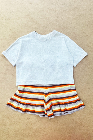 Set Tricou Gri Melanj și Pantalon Rib Galben Portocaliu | H. Bebe [4]