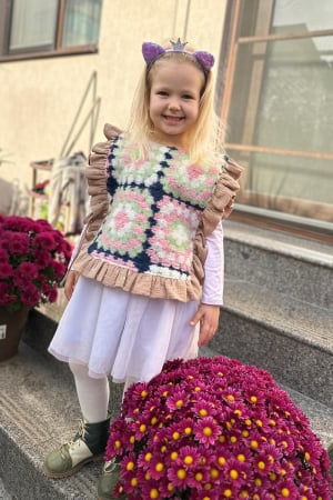 Vestă din lână si Muselina- Roz Fluturi [1]