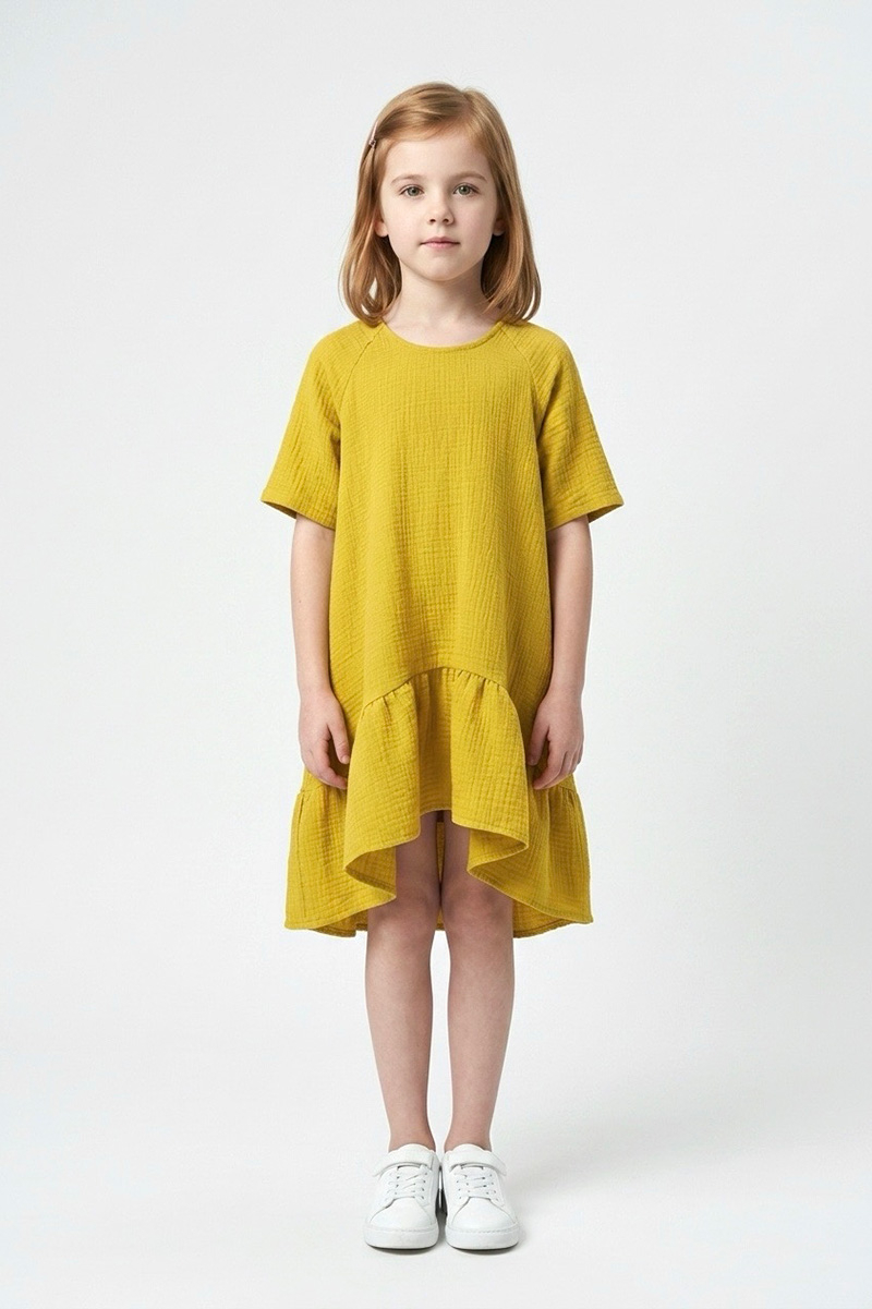 Rochie Muselina Asimetrică - Lime