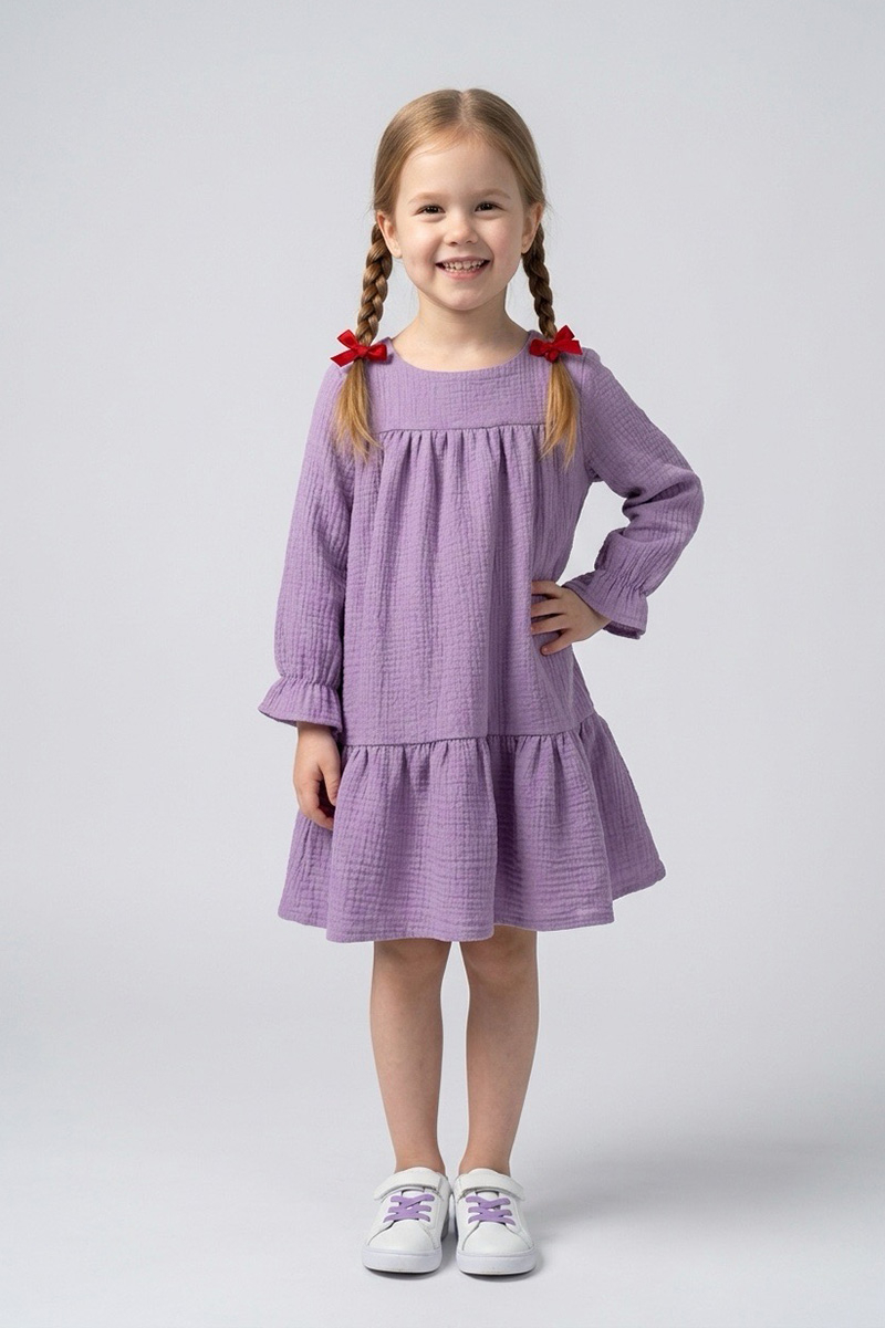 Rochie cu volan si maneca lunga - Liliac