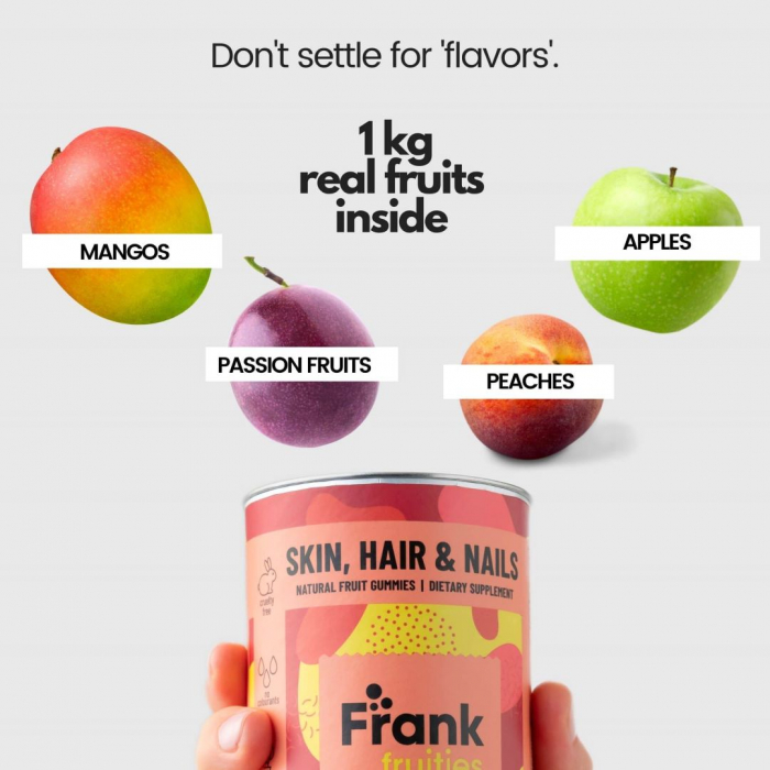 Skin, Hair & Nails – Drajeuri din fructe (Mango, Piersici, Fructul Pasiunii si Mar) fortificat cu Biotina, Niacina, Iod si Vitamina A [4]