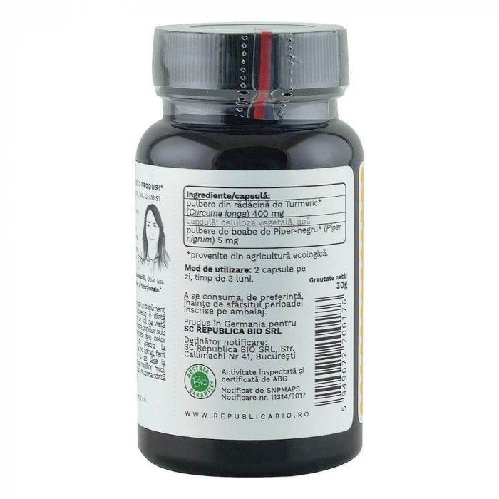 Curcuma Ecologica (Turmeric) din India (405 mg) Republica BIO, 60 capsule [3]