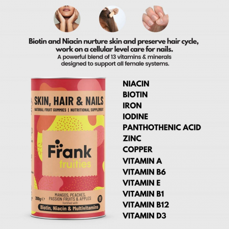 Skin, Hair & Nails – Drajeuri din fructe (Mango, Piersici, Fructul Pasiunii si Mar) fortificat cu Biotina, Niacina, Iod si Vitamina A [2]