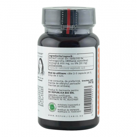 Ashwagandha Ecologica din India (400 mg) - extract 5% Republica BIO, 60 capsule [1]