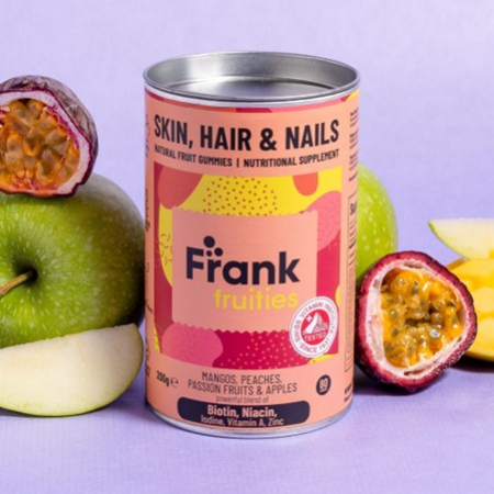 Skin, Hair & Nails – Drajeuri din fructe (Mango, Piersici, Fructul Pasiunii si Mar) fortificat cu Biotina, Niacina, Iod si Vitamina A