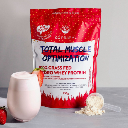 Whey Protein Muscle Optimization - Go Primal - Ciocolata alba si Capsuni - 750g [0]