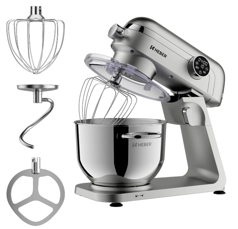 2 Mixer cu bol din inox Heber® HBR-1512S, 1800W, Carcasa metalica, 10 Viteze, Functie Pulse, Oprire automata, Miscare eliptica, Ecran digital tactil, Bol de 6L din Inox