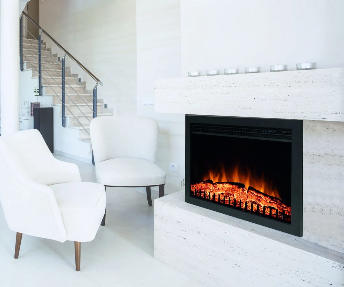 3 amenajare living cu semineu - un semineu electric pe colt