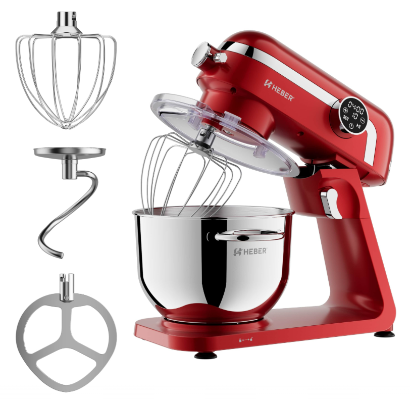 3 Mixer cu bol din inox Heber® HBR-1512R, 1800W, Carcasa metalica, 10 Viteze, Functie Pulse, Oprire automata, Miscare eliptica, Ecran digital tactil, Bol de 6L din Inox