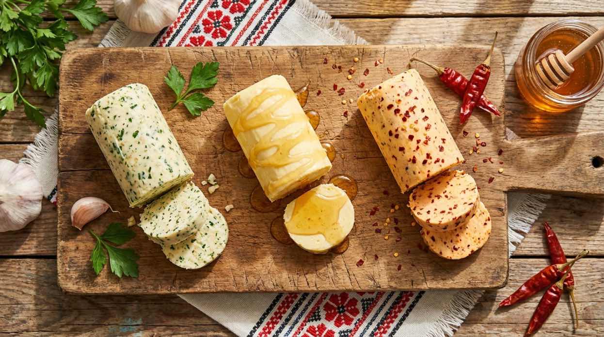 3. Variante de unt (unt aromat, unt cu ierburi, miere si ardei iute)