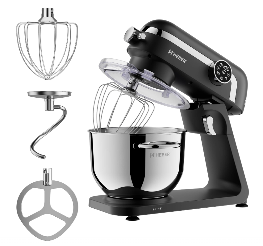 5 Mixer cu bol din inox Heber® HBR-1512N, 1800W, Carcasa metalica, 10 Viteze, Functie Pulse, Oprire automata, Miscare eliptica, Ecran digital tactil, Bol de 6L din Inox