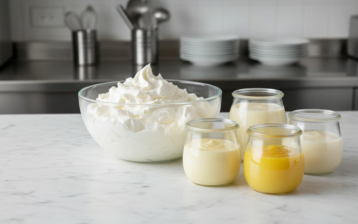 5 Retete mixer cu bol - Frisca proaspat batuta si diverse creme de patiserie in boluri