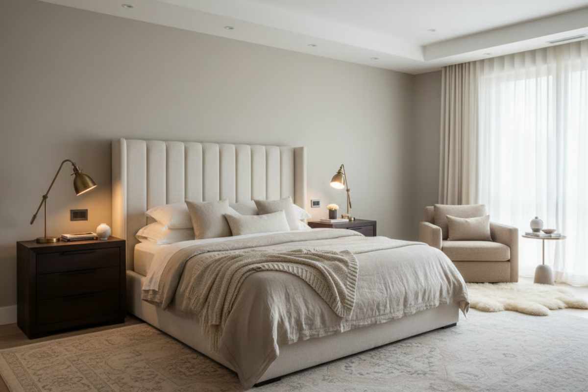 6. Idei pentru dormitor matrimonial - crearea unui spatiu intim si relaxant _Dormitor matrimonial elegant cu design sofisticat care echilibreaza nevoile ambilor parteneri