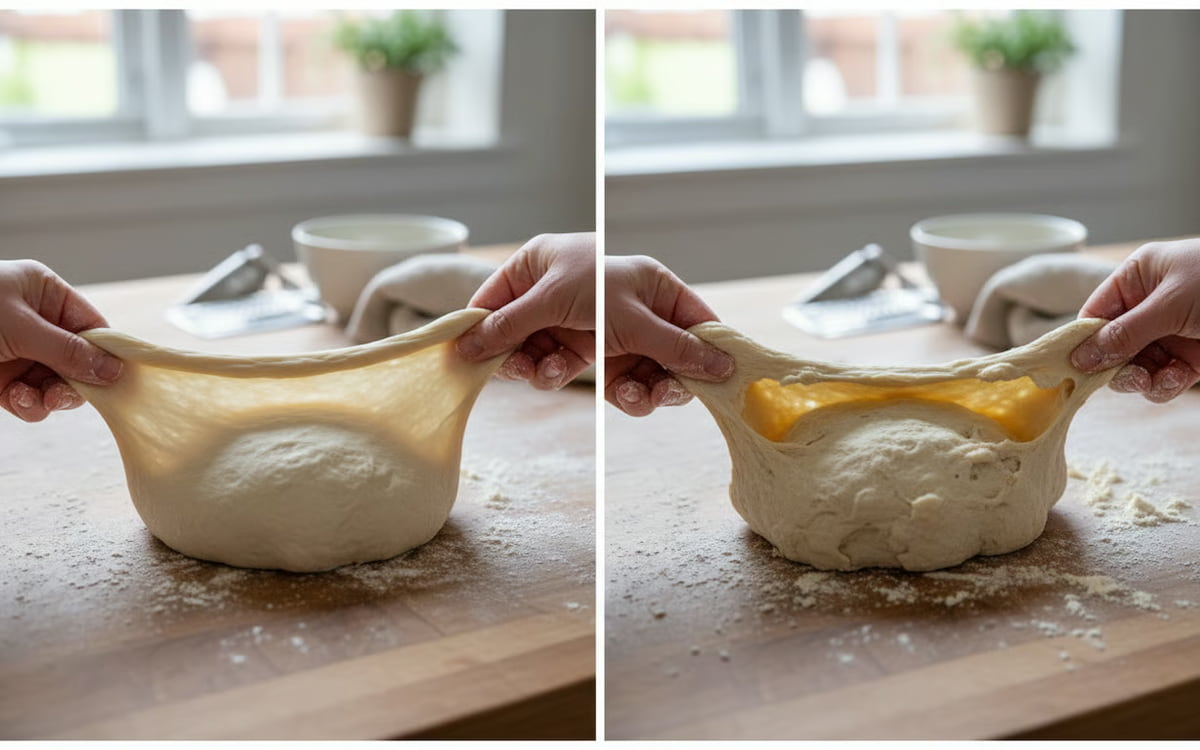 7 Framantare aluat - Comparatie vizuala intre aluat corect framantat si unul cu defecte