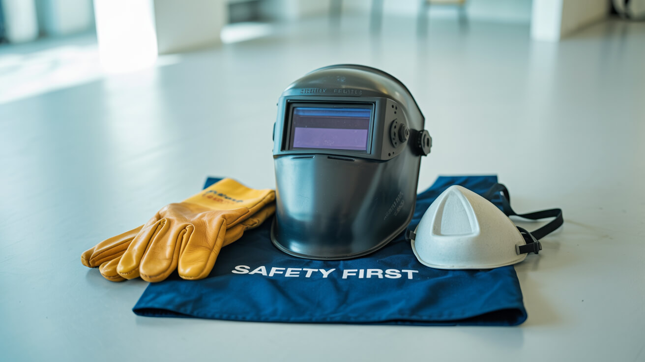 Echipament de protecție sudură: mască, mănuși, șorț, îmbrăcăminte ignifugă, ventilație
