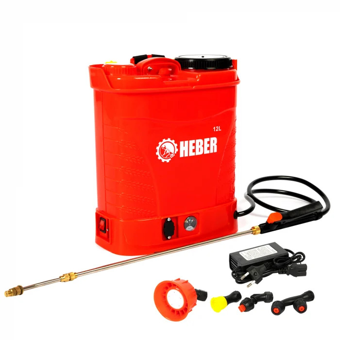 Pompa de stropit electrica , HEBER, 12 L, acumulator, regulator presiune,5 duze incluse
