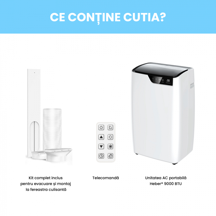 Aparat aer conditionat portabil 9000 BTU Heber®, SMART COOL, Wi-Fi, 3 in 1 Racire, Dezumidificare, Incalzire, Smart Life Gama 2025 [11]