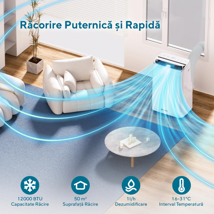 Aparat aer conditionat portabil Heber® 12000 BTU, SMART COOL, Wi-Fi, 3 in 1 Racire, Dezumidificare, Incalzire, Smart Life Gama 2025 [2]