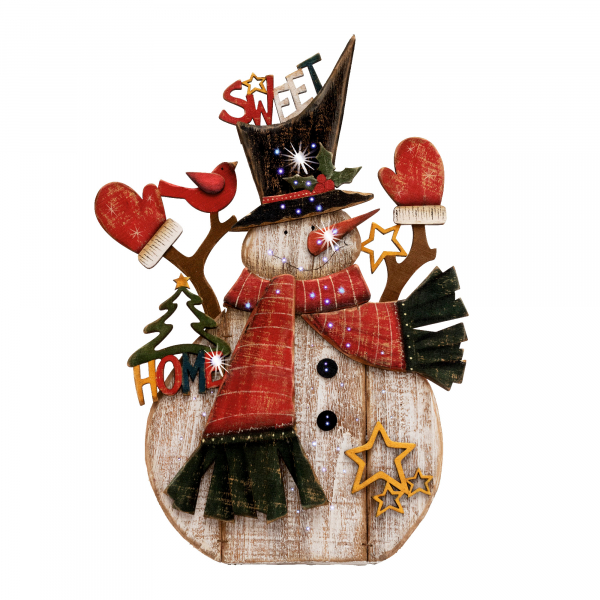 Decor de masa cu LED si fir optic, om de zapada color din lemn [3]