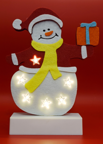 Decor pentru masă cu LED, pâslă, om de zăpadă cu cadou, 4,5V [3]