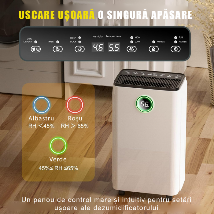 Dezumidificator Heber®, 12 l/zi afisaj si control digital, dezumidificare inteligenta, functie uscare haine, temporizator 24 de ore, WiFi, Smart Life [6]