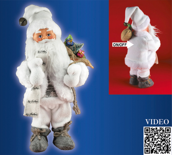 Figurină Moş care dansează şi cântă, 30 cm, alb, 4,5V [3]