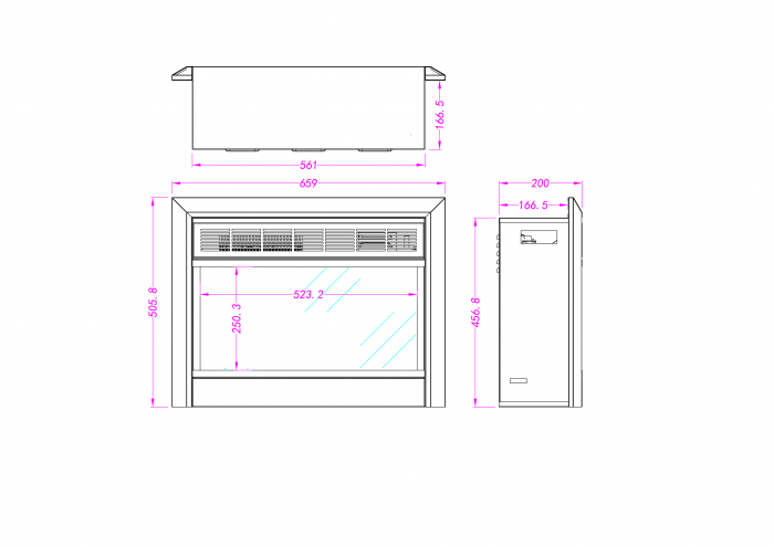 Focar electric incorporabil Mars, Dimensiuni (I*L*A) :515*657*205 mm [4]