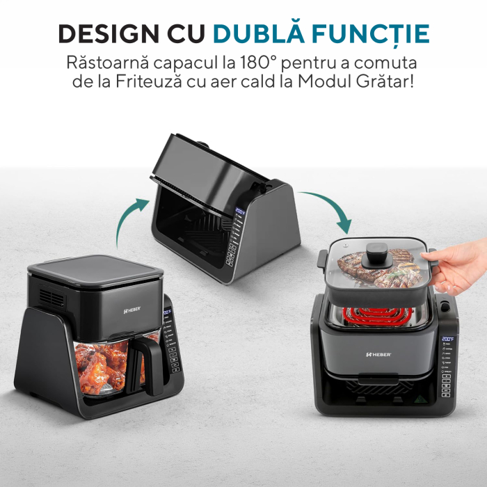 Friteuza cu aer cald Heber®, 1500W, 4 l, recipient gatire din sticla termorezistenta, 40-200°C, 7 programe, panou tactil, HBR-1107, negru [5]