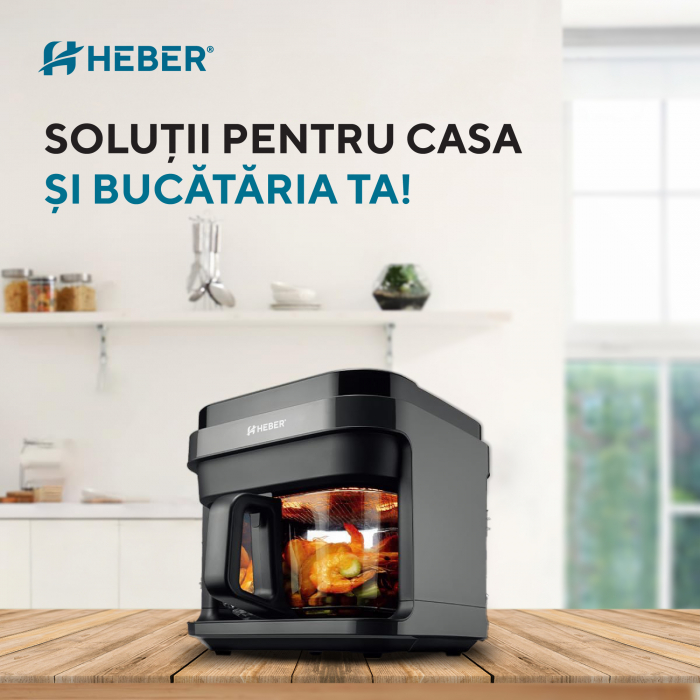 Friteuza cu aer cald Heber®, Milano, gratar din inox, 5.5L, recipient gatire din sticla termorezistenta, 8 programe, 1200W, Air fryer Gama 2025 [3]