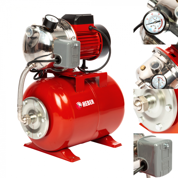 Hidrofor de mare putere Heber®, AUTOJS80, 24L, 1000W, 50l/min, H refulare 40m, pompa din fonta si inox [2]