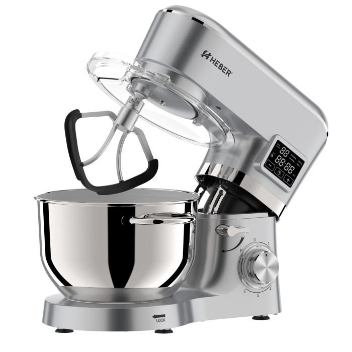 Mixer cu bol din inox Heber® HBR-1503S, 2000 W, Afisaj Digital, Timer, Bol 6.2 L inox, 6 Viteze, Functie Pulse, Miscare eliptica, Argintiu [2]