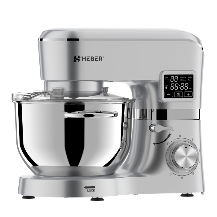 Mixer cu bol din inox Heber® HBR-1503S, 2000 W, Afisaj Digital, Timer, Bol 6.2 L inox, 6 Viteze, Functie Pulse, Miscare eliptica, Argintiu [3]