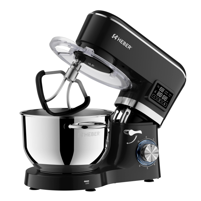 Mixer cu bol din inox Heber® HBR-1503N, 2000 W, Afisaj Digital, Timer, Bol 6.2 L inox, 6 Viteze, Functie Pulse, Miscare eliptica, Negru [5]