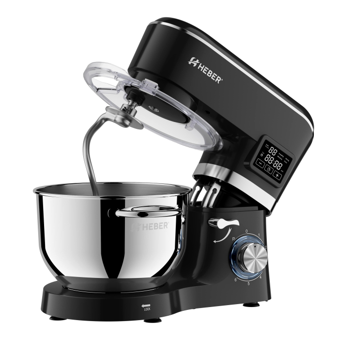 Mixer cu bol din inox Heber® HBR-1503N, 2000 W, Afisaj Digital, Timer, Bol 6.2 L inox, 6 Viteze, Functie Pulse, Miscare eliptica, Negru [6]