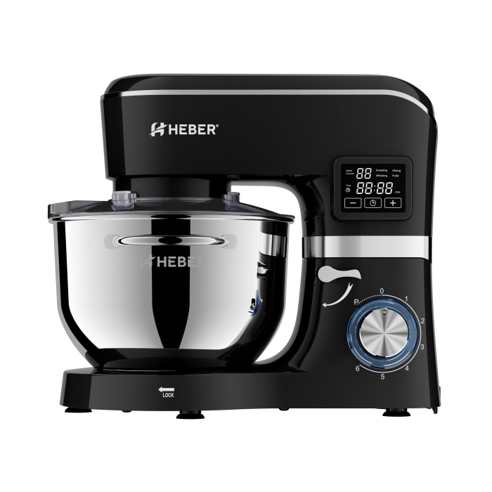 Mixer cu bol din inox Heber® HBR-1503N, 2000 W, Afisaj Digital, Timer, Bol 6.2 L inox, 6 Viteze, Functie Pulse, Miscare eliptica, Negru [8]