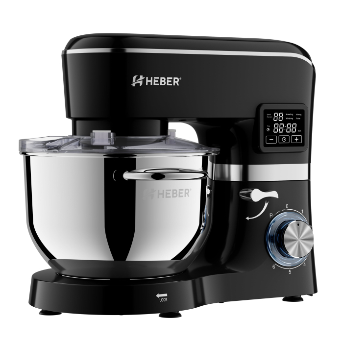 Mixer cu bol din inox Heber® HBR-1503N, 2000 W, Afisaj Digital, Timer, Bol 6.2 L inox, 6 Viteze, Functie Pulse, Miscare eliptica, Negru [7]