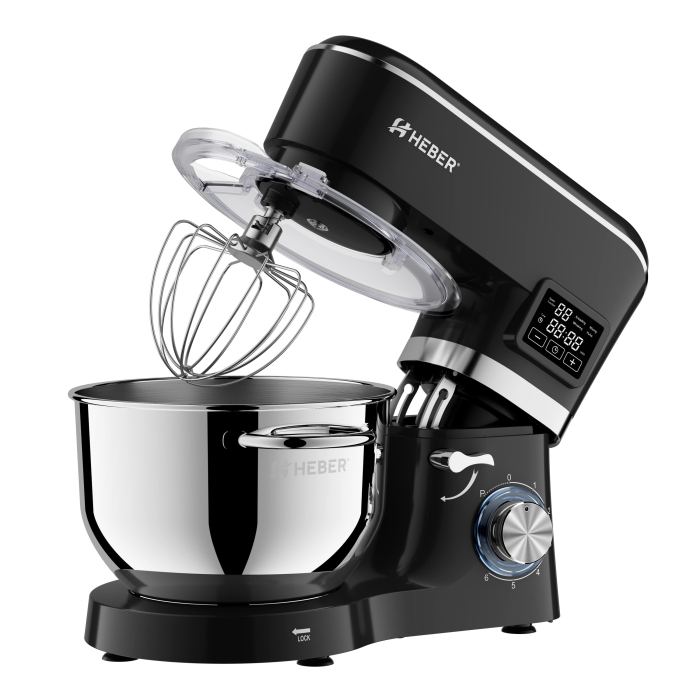 Mixer cu bol din inox Heber® HBR-1503N, 2000 W, Afisaj Digital, Timer, Bol 6.2 L inox, 6 Viteze, Functie Pulse, Miscare eliptica, Negru [3]
