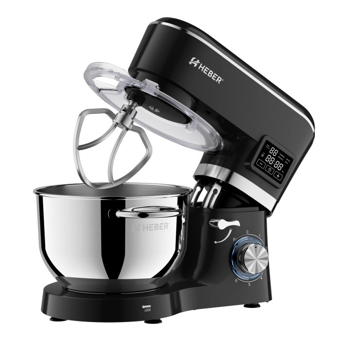 Mixer cu bol din inox Heber® HBR-1503N, 2000 W, Afisaj Digital, Timer, Bol 6.2 L inox, 6 Viteze, Functie Pulse, Miscare eliptica, Negru [4]