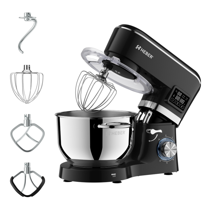 Mixer cu bol din inox Heber® HBR-1503N, 2000 W, Afisaj Digital, Timer, Bol 6.2 L inox, 6 Viteze, Functie Pulse, Miscare eliptica, Negru [2]